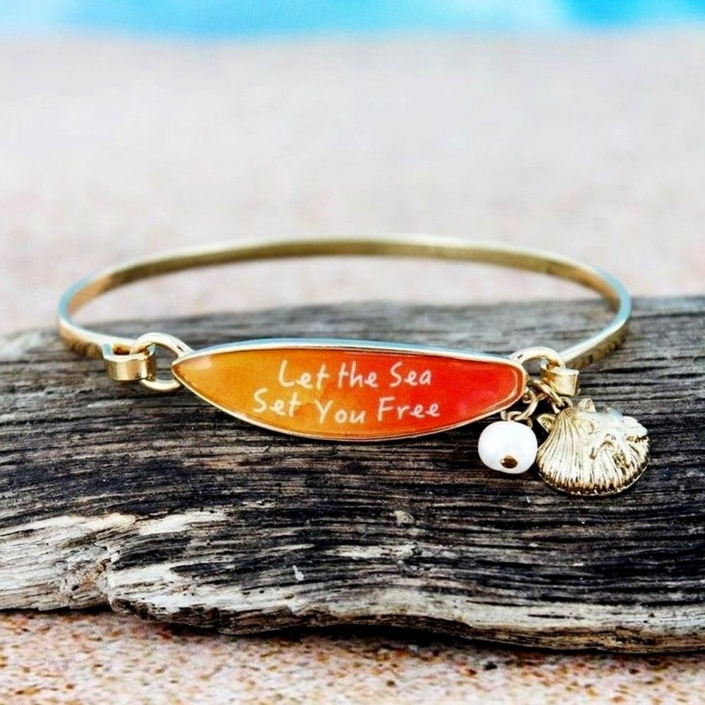 Bangle Bracelet. Let The Sea Set You Free. Gold, Orange, Yellow. NWT